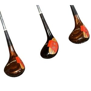 Vintage PowerBilt Persimmon Woods 3 4 5 USA RH Steel Shaft Golf Clubs